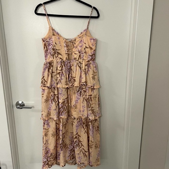 House of Harlow Linen Bustier Lace-up-back  Tiered Maxi Dress Size Small NWOT - Picture 3 of 8